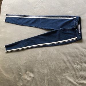 Blue Jeans (Jegging) with a Black and White strip